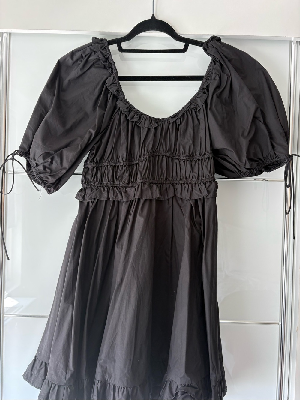 Heartloom Black Puff-Sleeve Smocked Mini Dress
